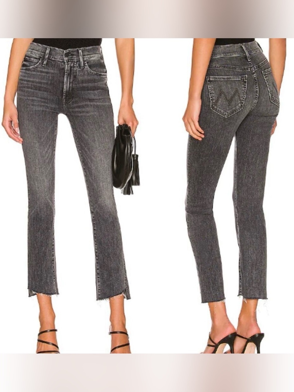 Mother sz 24 High Waisted Rascal Ankle Step Fray Black Wash Jeans great cond